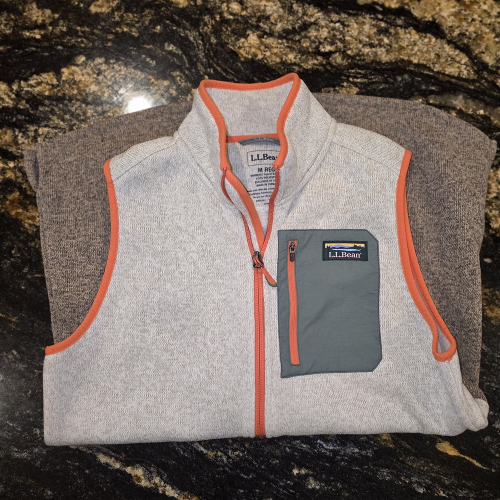 L.L. Bean Light Gray Vest with Orange Accents